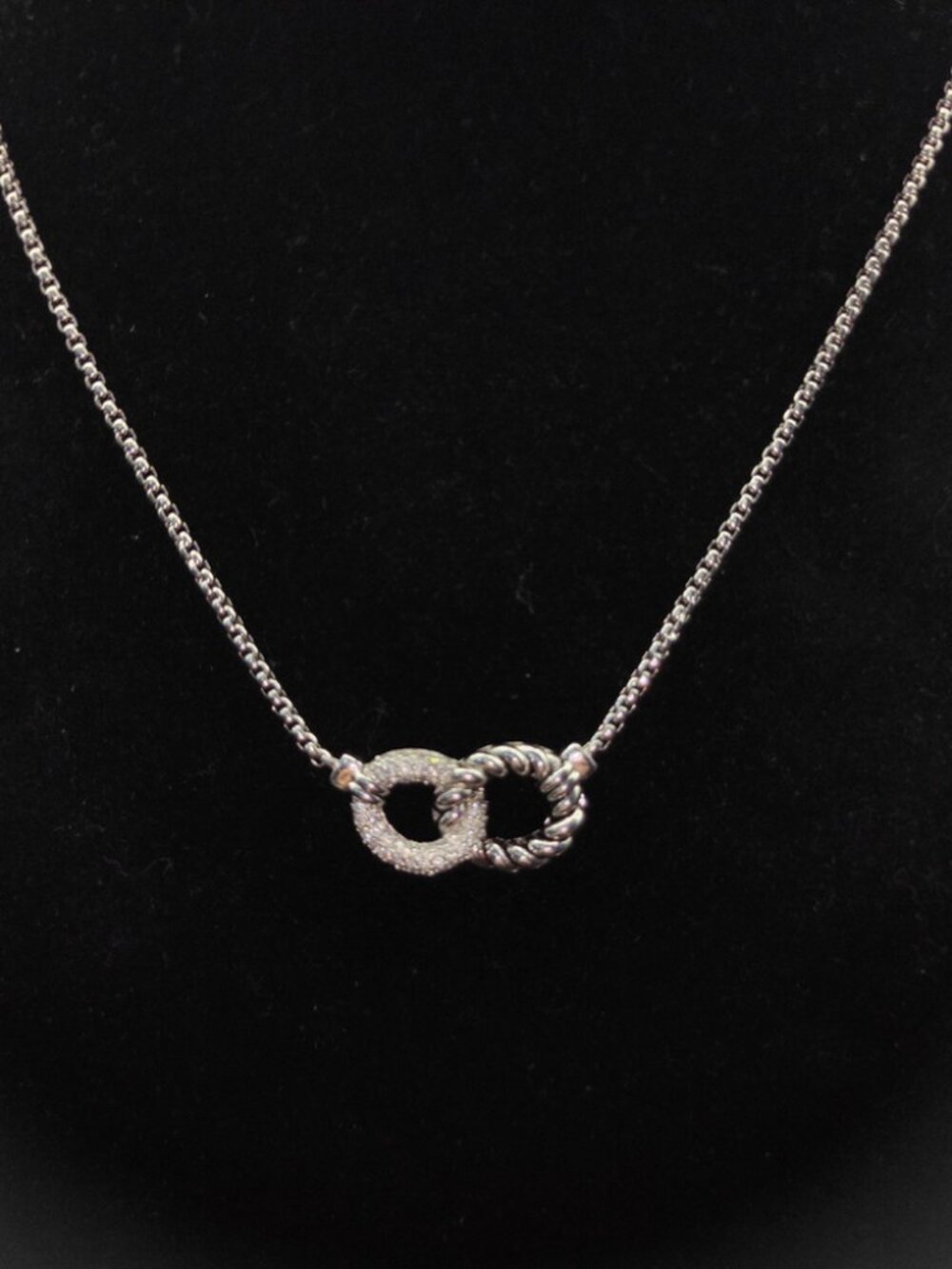 David Yurman Silver Diamond Horsebit Necklace